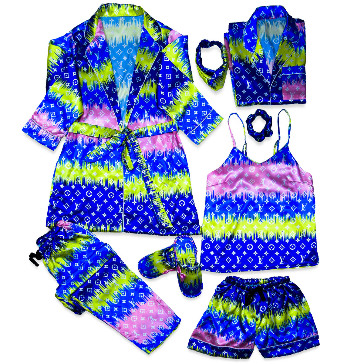 LV Neon Robe 5pc Pajama Set