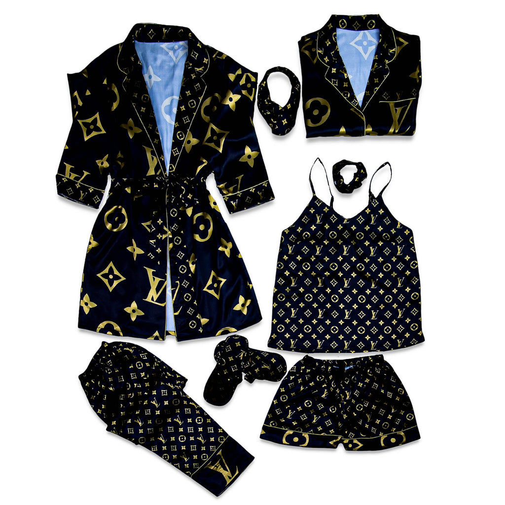 LV Noir Robe 5pc Pajama Set