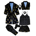 LV Noir Robe 5pc Pajama Set
