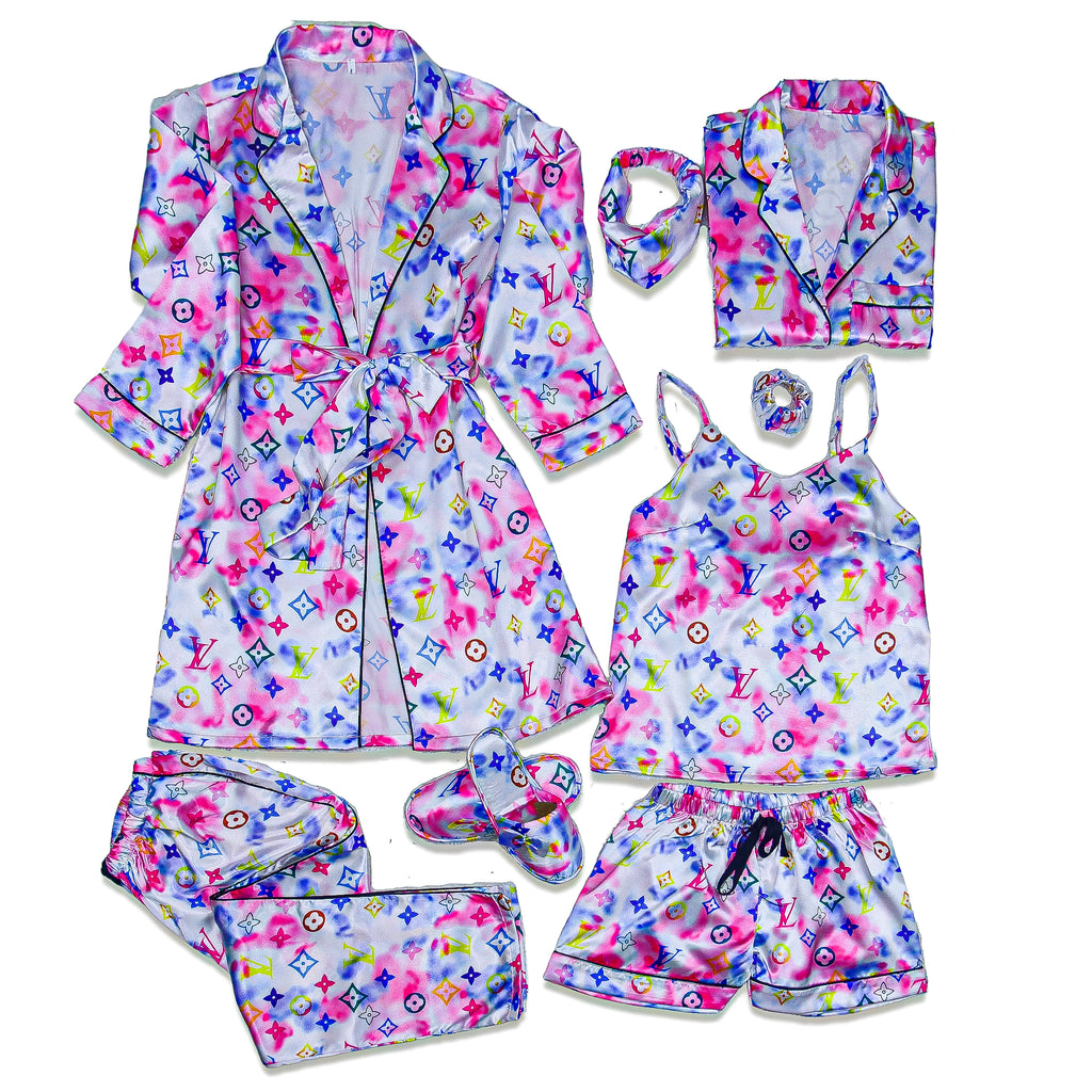 LV Watercolor Robe 5pc Pajama Set