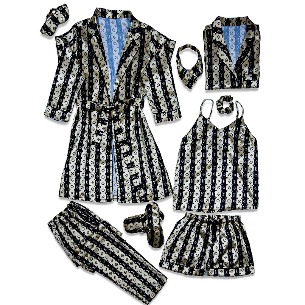 LV Champagne Robe 5pc Pajama Set