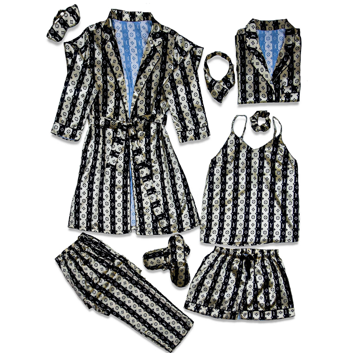 LV Champagne Robe 5pc Pajama Set