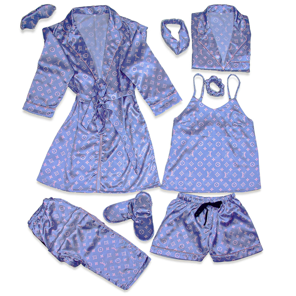 LV Periwinkle Robe 5pc Pajama Set