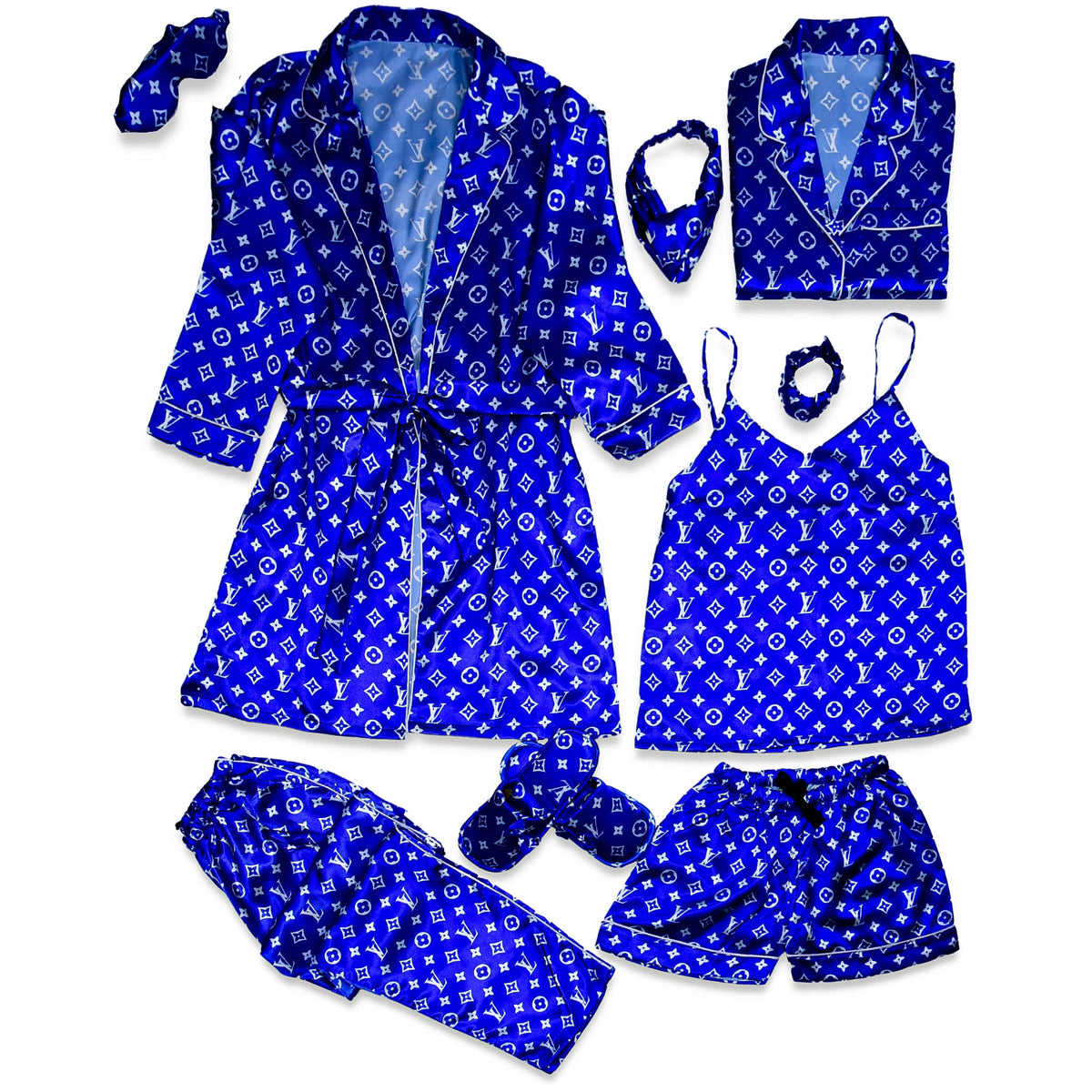 LV Cobalt Robe 5pc Pajama Set