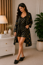 LV Noir Robe 5pc Pajama Set