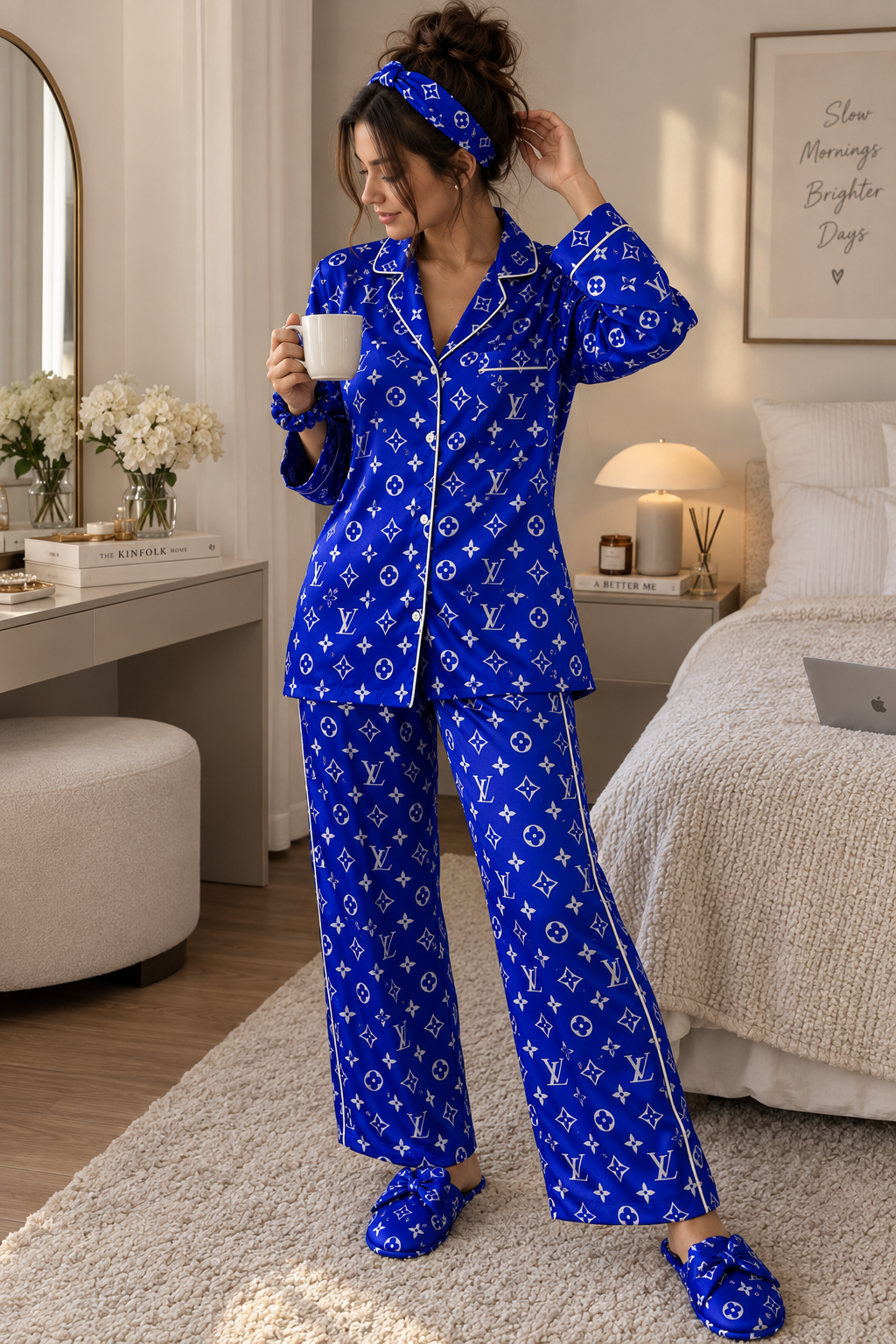 LV Cobalt Robe 5pc Pajama Set