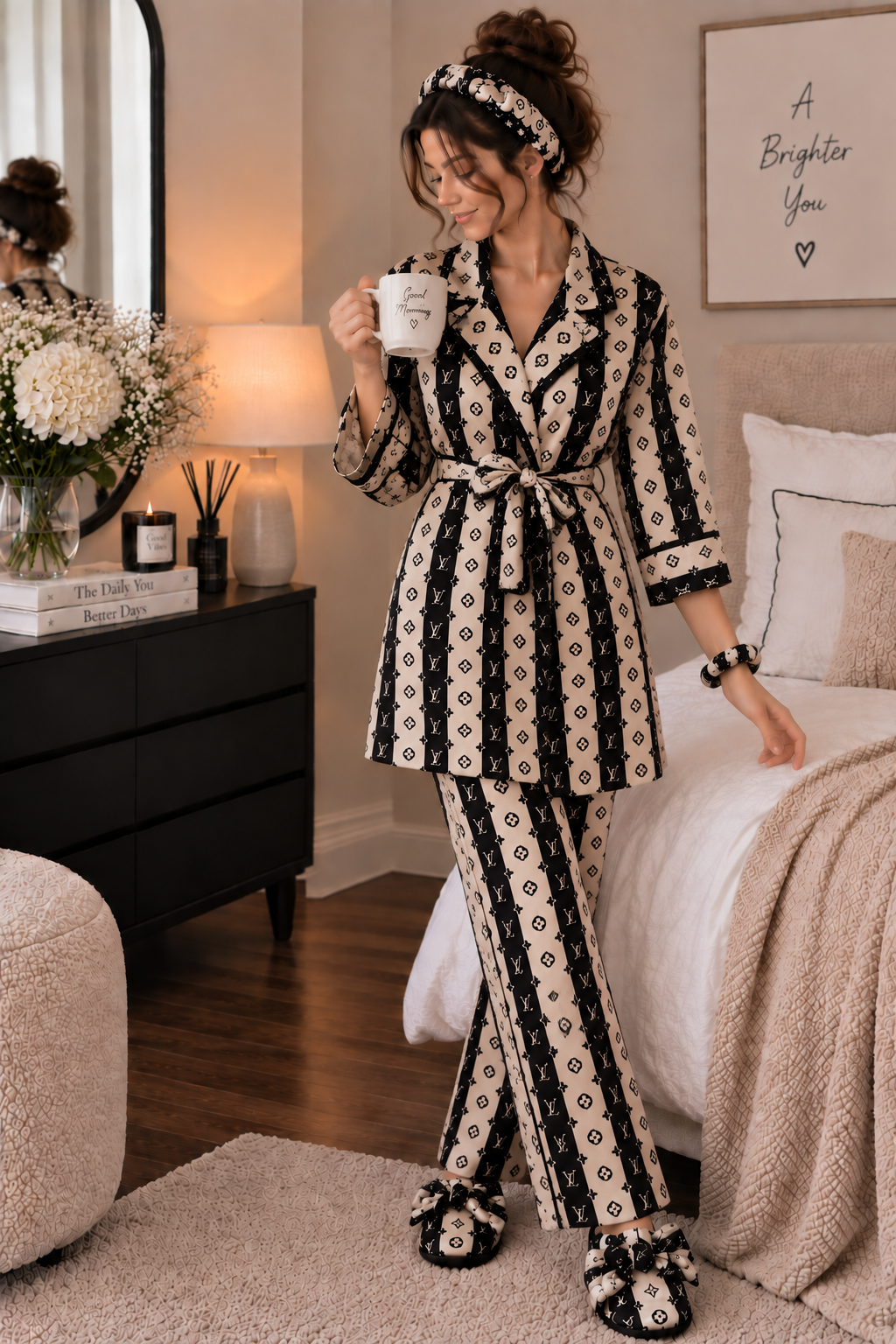 LV Champagne Robe 5pc Pajama Set