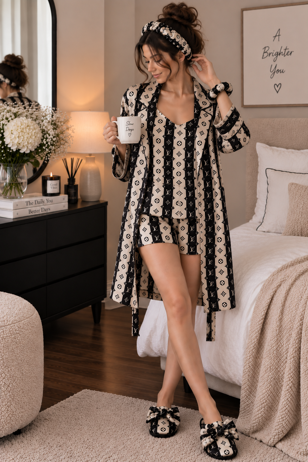 LV Champagne Robe 5pc Pajama Set