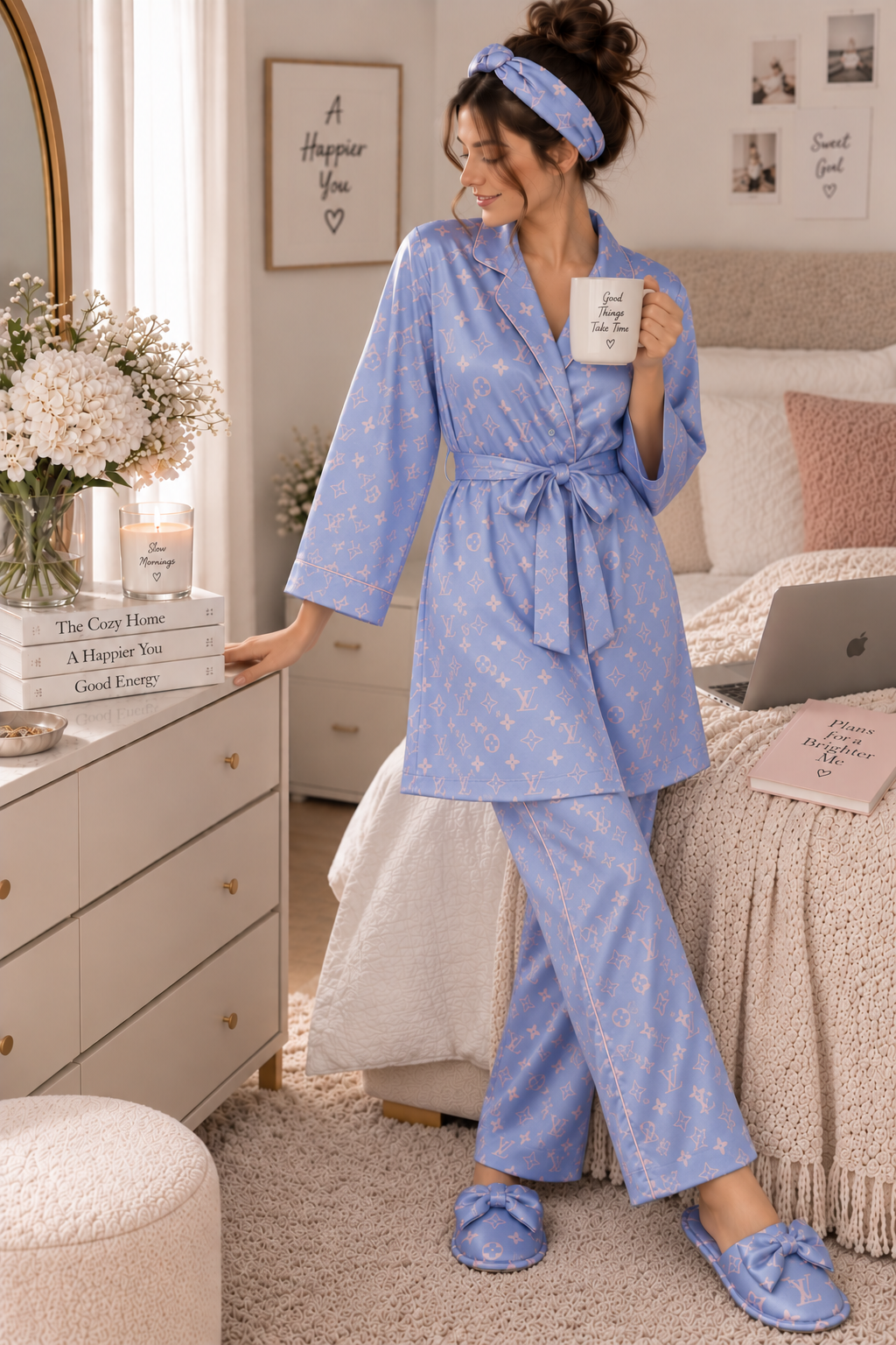 LV Periwinkle Robe 5pc Pajama Set